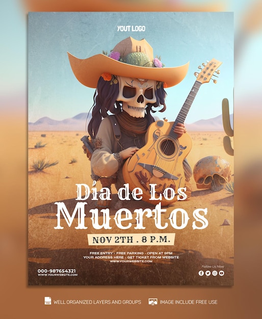 PSD TEMPLATE Day of the dead social media post Feed Flyer Banner