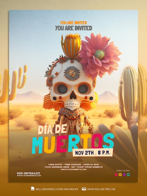 PSD TEMPLATE Day of the dead social media post Feed Flyer Banner