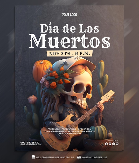 PSD TEMPLATE Day of the dead social media post Feed Flyer Banner