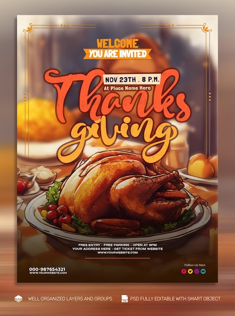 PSD TEMPLATE FLYER Thanksgiving and the Harvest Feast social media post