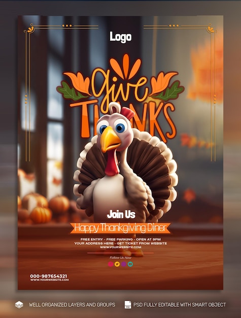 PSD TEMPLATE FLYER Thanksgiving and the Harvest Feast social media post