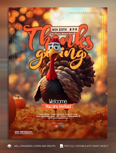 PSD TEMPLATE FLYER Thanksgiving and the Harvest Feast social media post