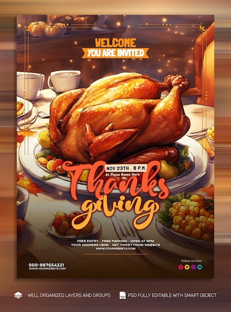 PSD TEMPLATE FLYER Thanksgiving and the Harvest Feast social media post