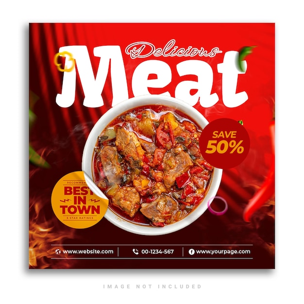 PSD template for an Instagram post banner about delicious meat beef meal food