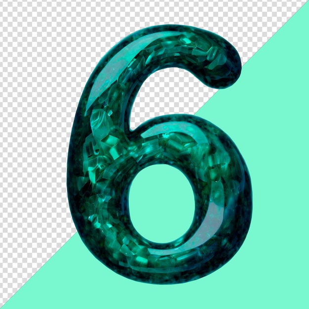 PSD template number six made of emerald diamond no background