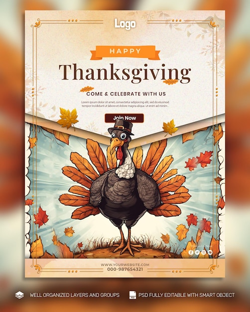 PSD psd template poster and banner thanksgiving and the harvest feast social media post