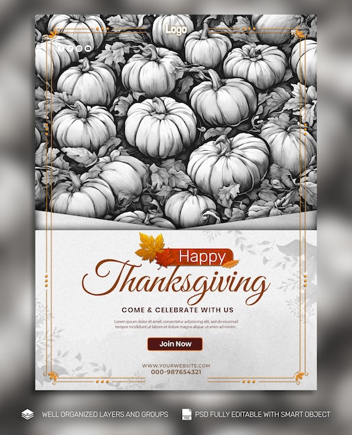 PSD TEMPLATE Poster and Banner Thanksgiving and the Harvest Feast social media post