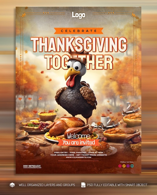 PSD TEMPLATE Poster amp Banner Thanksgiving and the Harvest Feast social media post