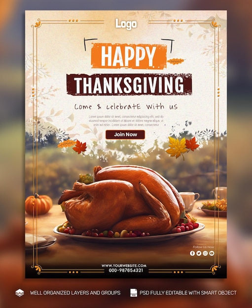 PSD TEMPLATE Poster and Flyer Thanksgiving and the Harvest Feast social media post