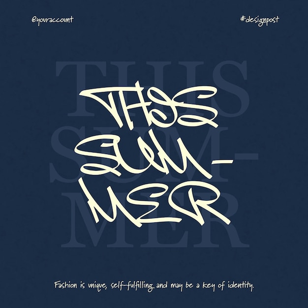 PSD This summer typography on dark blue background instagram post template