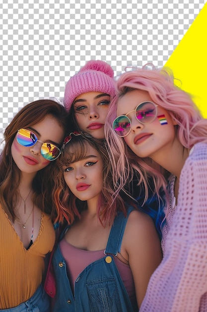 Psd three girls posing for a photo with their sunglasses on With TRansparent Background