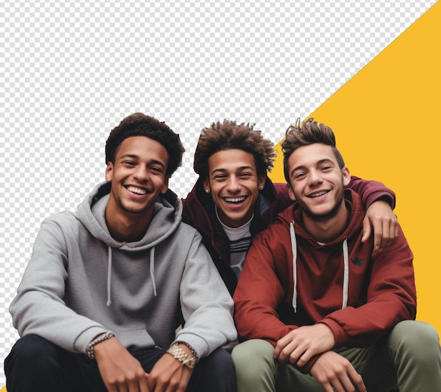 PSD psd three men are smiling and posing for a picture with transparent background