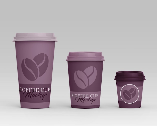 PSD Three Realistic Coffee Cups With different Size Mockup