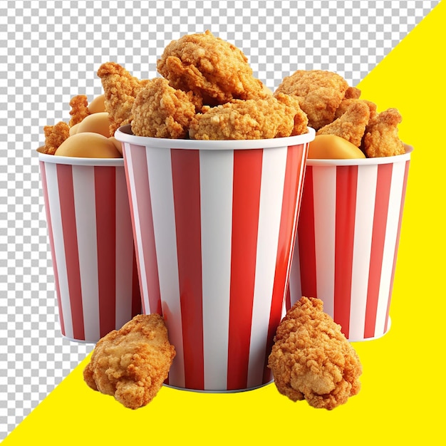 Psd Three red and white containers with chicken and chicken in them With Transparent Background