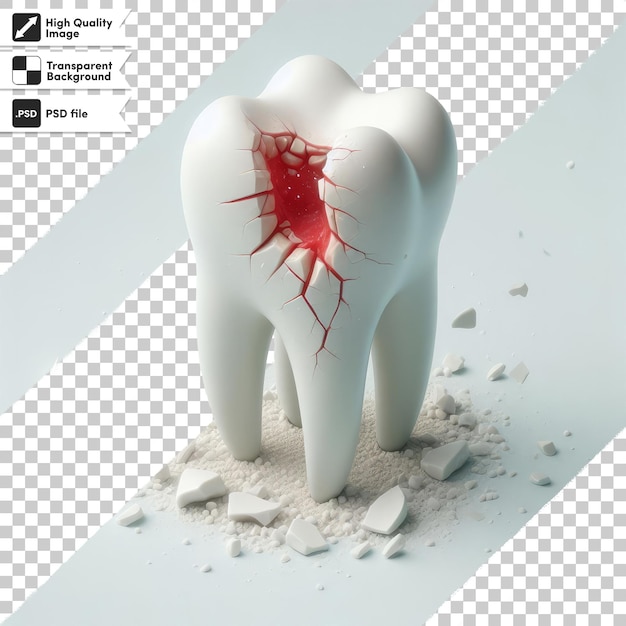 PSD tooth destroyed by caries on transparent background with editable mask layer