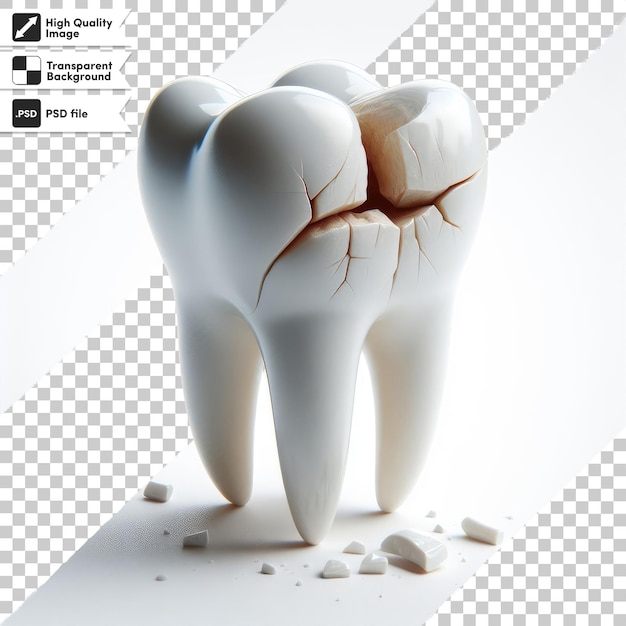 PSD tooth destroyed by caries on transparent background with editable mask layer