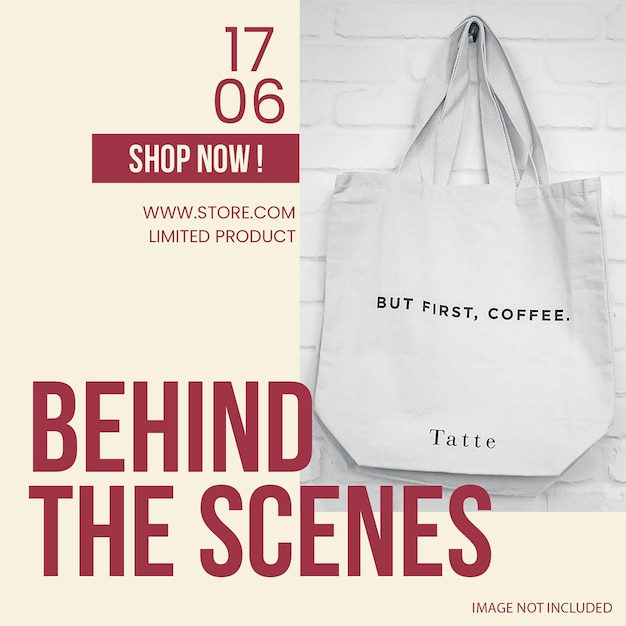 PSD Totebag behind the scenes on cream background instagram post template