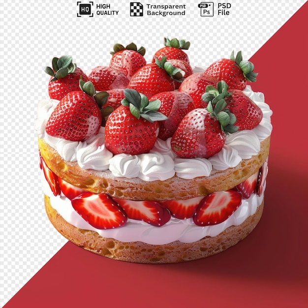 psd transparent background delicious strawberry cake with fresh strawberries and whipped cream on a red background png