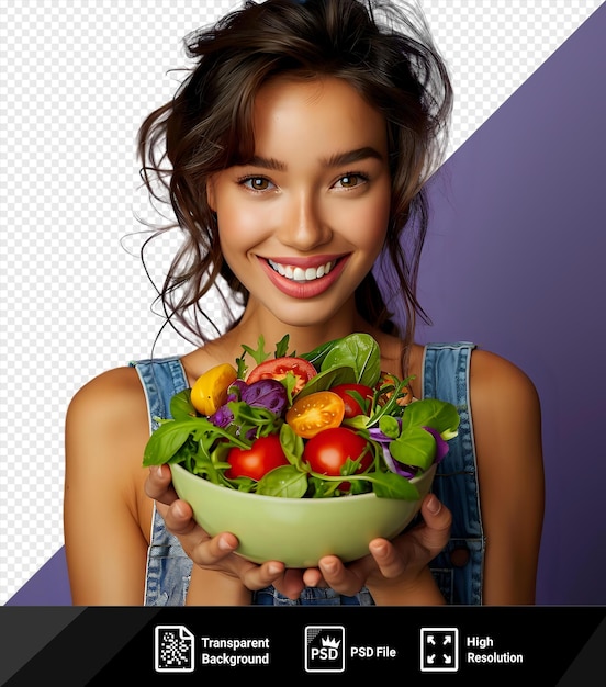 psd transparent background healthy lifestyle woman with a bowl of mixed salad png psd