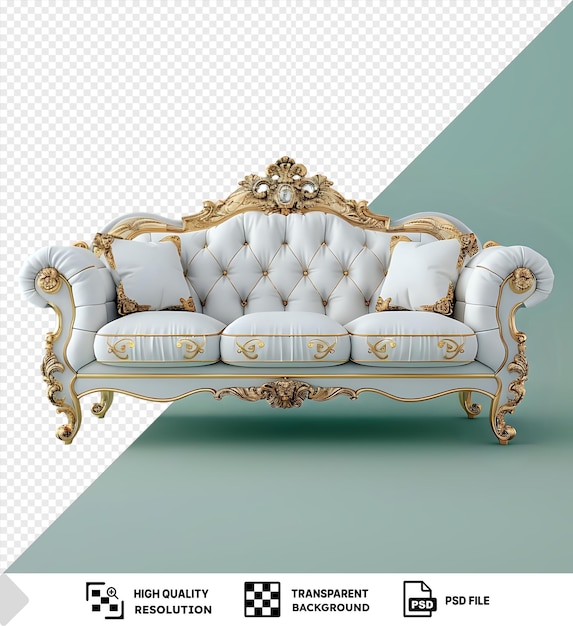 psd transparent background luxury white and golden sofa png and psd transparent background png