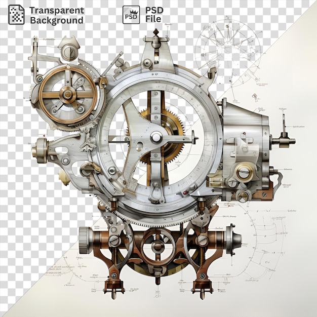 psd transparent background realistic photographic navigators sextant with a large clock and metal gear