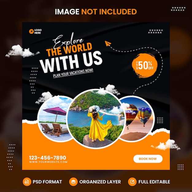 PSD travel and tourism instagram post or social media creative post template