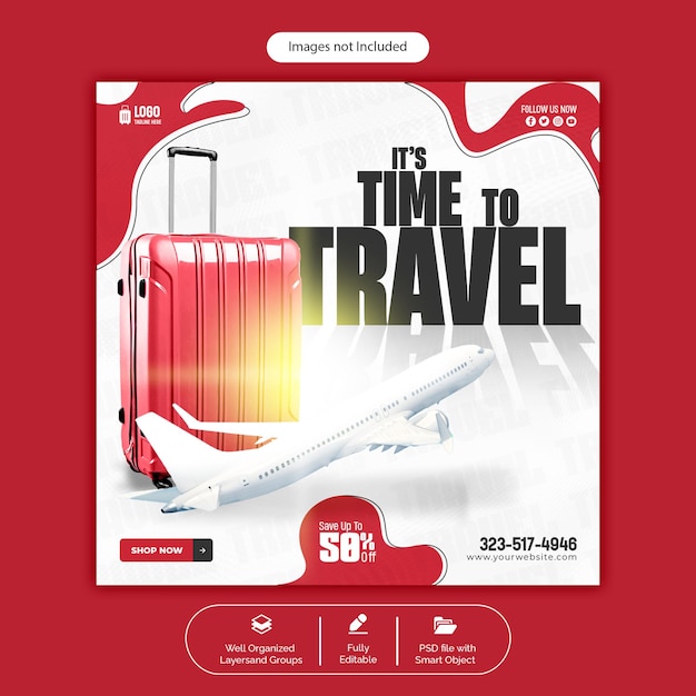 PSD psd travel and tourism instagram post or social media post template