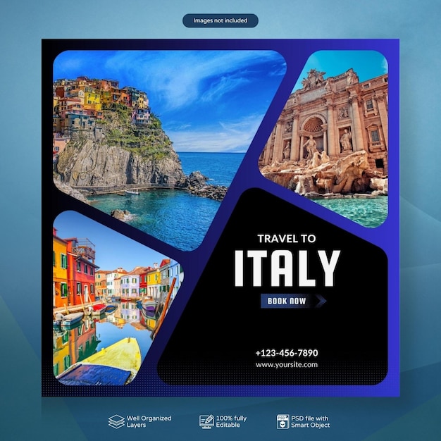 PSD travel and tourism instagram post or social media post template