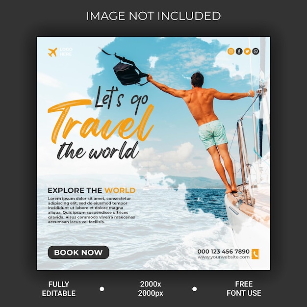 PSD travel and tourism social media post or Instagram post template