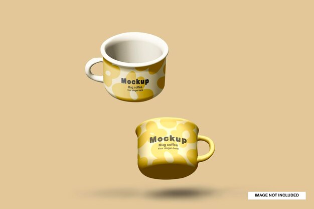 PSD two mugs on yellow background mock up