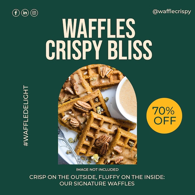 PSD typography waffles on dark green background instagram post template