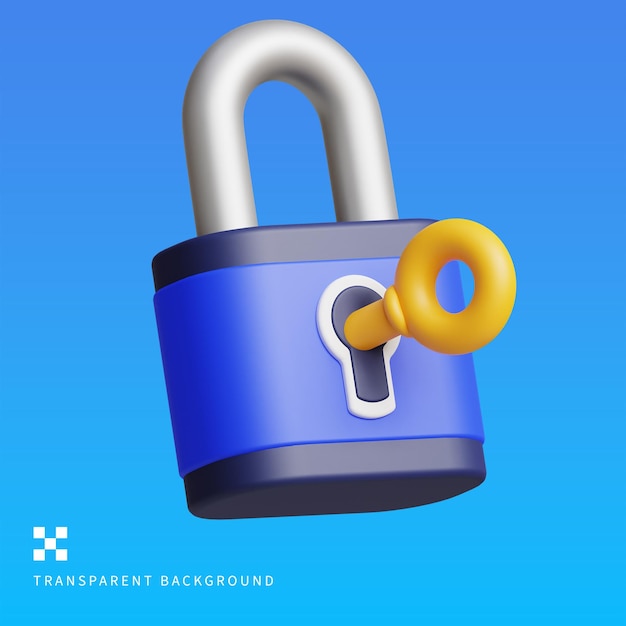 PSD unlock padlock 3D illustration