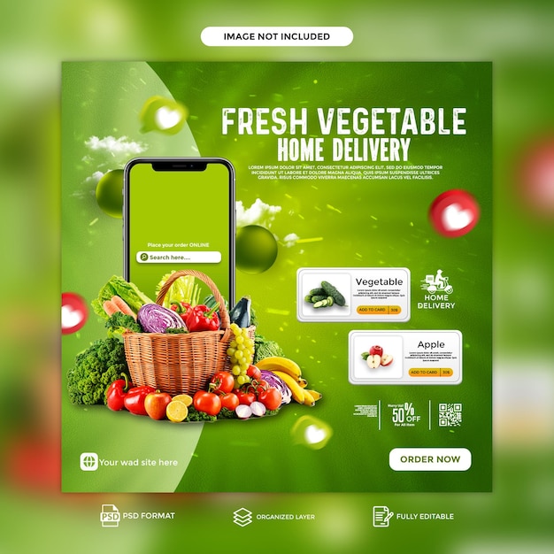 PSD psd vegetable and fruit grocery delivery social media instagram post template design