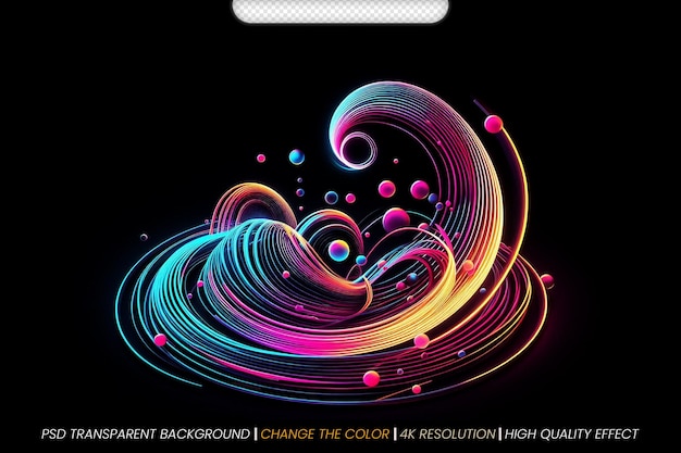 PSD psd violet neon color circles round curve shape with wavy dynamic lines on transparent background