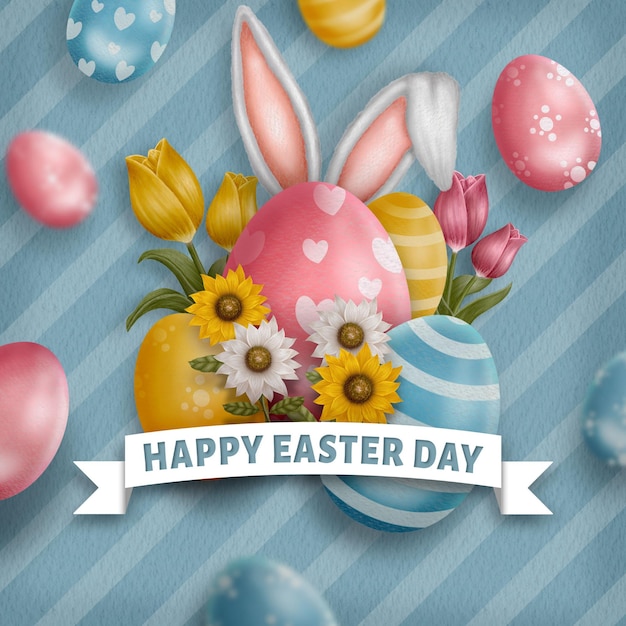 Psd water color easter day greeting card design template