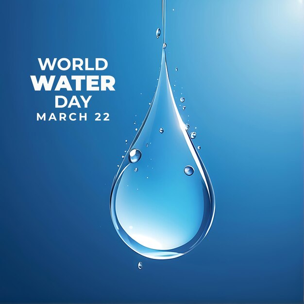 PSD Water Drops as Droplet Shape on Blue Background World Water Day Concept water earth day