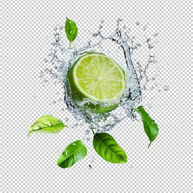 PSD water splash on fresh lemon transparent background