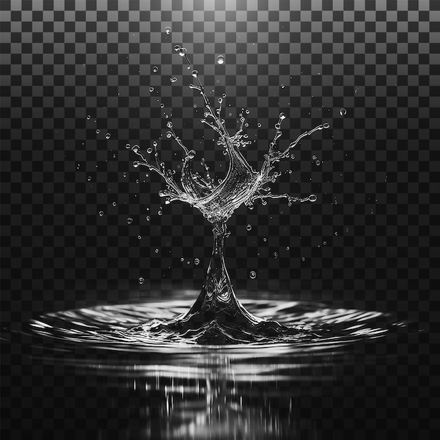 PSD water splashes liquid waves with swirls and drops fluid splashing isolated on PNG background