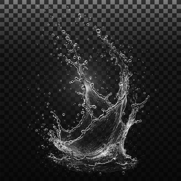 PSD water splashes liquid waves with swirls and drops fluid splashing isolated on PNG background