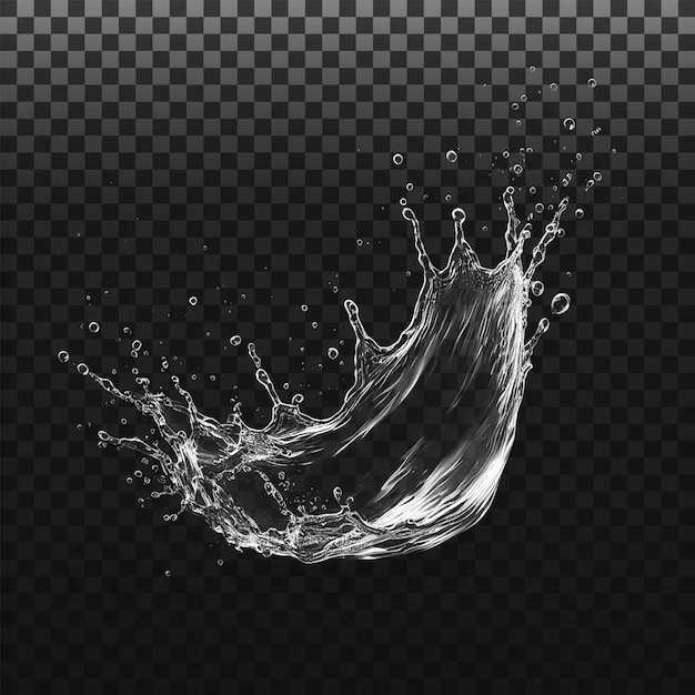 PSD water splashes liquid waves with swirls and drops fluid splashing isolated on PNG background