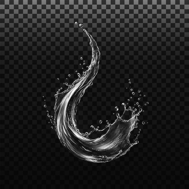 PSD water splashes liquid waves with swirls and drops fluid splashing isolated on PNG background