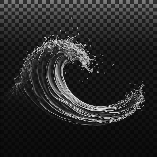 PSD water splashes liquid waves with swirls and drops fluid splashing isolated on PNG background