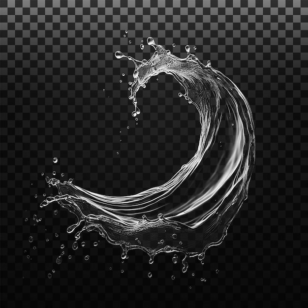 PSD water splashes liquid waves with swirls and drops fluid splashing isolated on PNG background