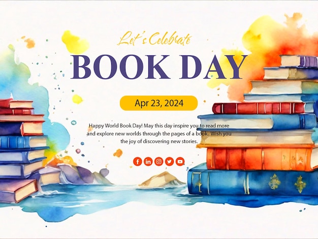 PSD watercolor world book day social media promo template