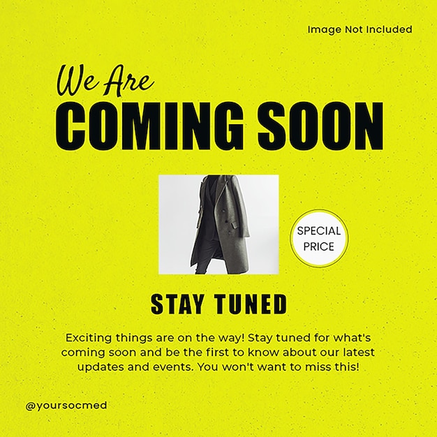 PSD psd we are coming soon on yellow background instagram post template