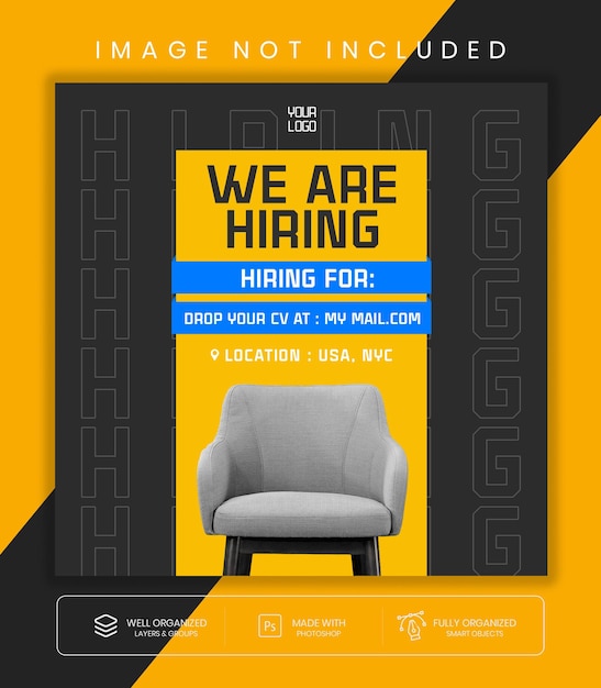 PSD we are hiring job vacancy square banner or social media post template