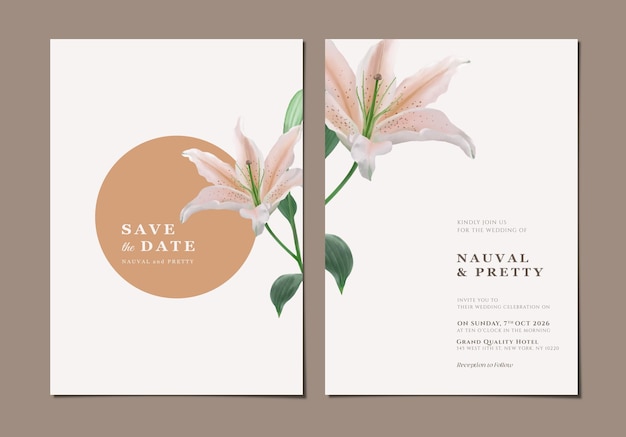 PSD psd wedding invitation card with flowers