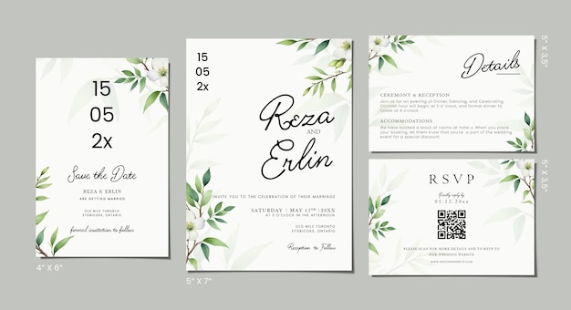 PSD wedding invitation set template with flowers