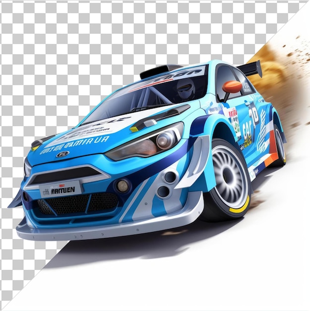 PSD with Transparent 3D race car driver cartoon competing in a highspeed rally