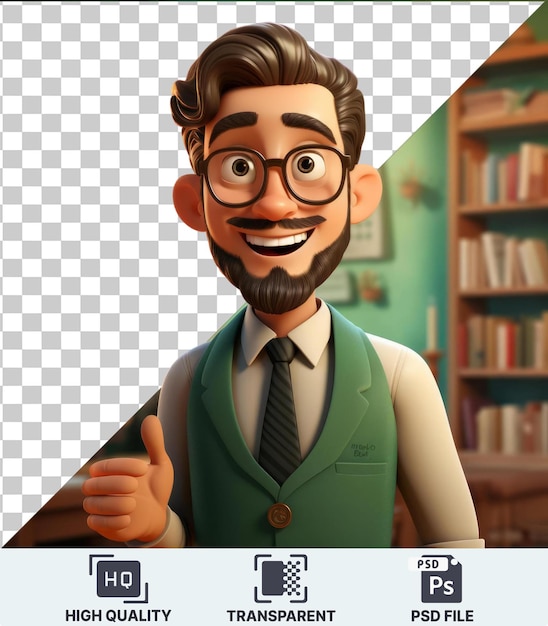 PSD with Transparent 3D teacher cartoon teaching a class